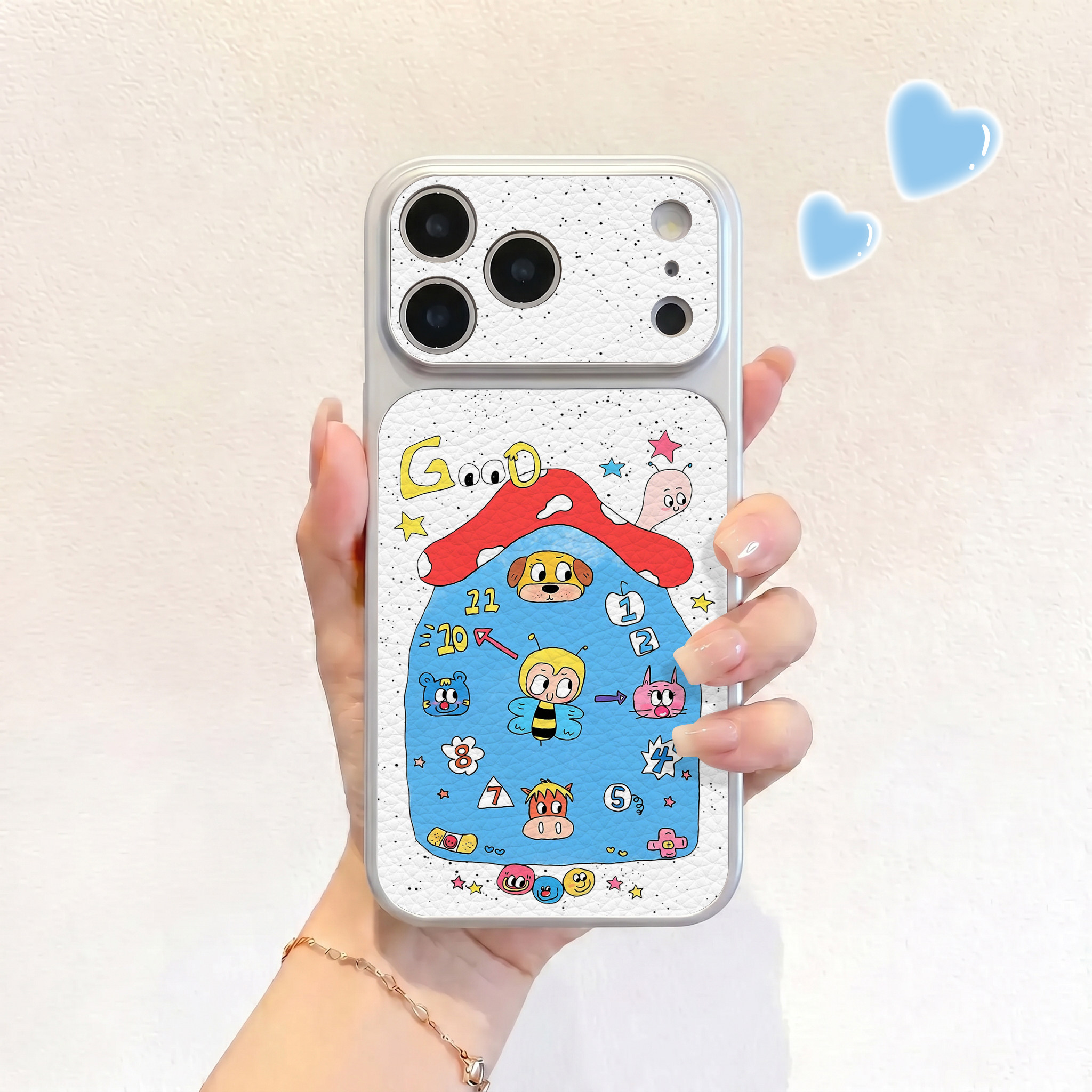 蓝屋子时钟适用iPhone17不会撞壳手机壳新款苹果17promax仿皮16pro皮纹壳17pro保护套ip16男女15卡通14可爱