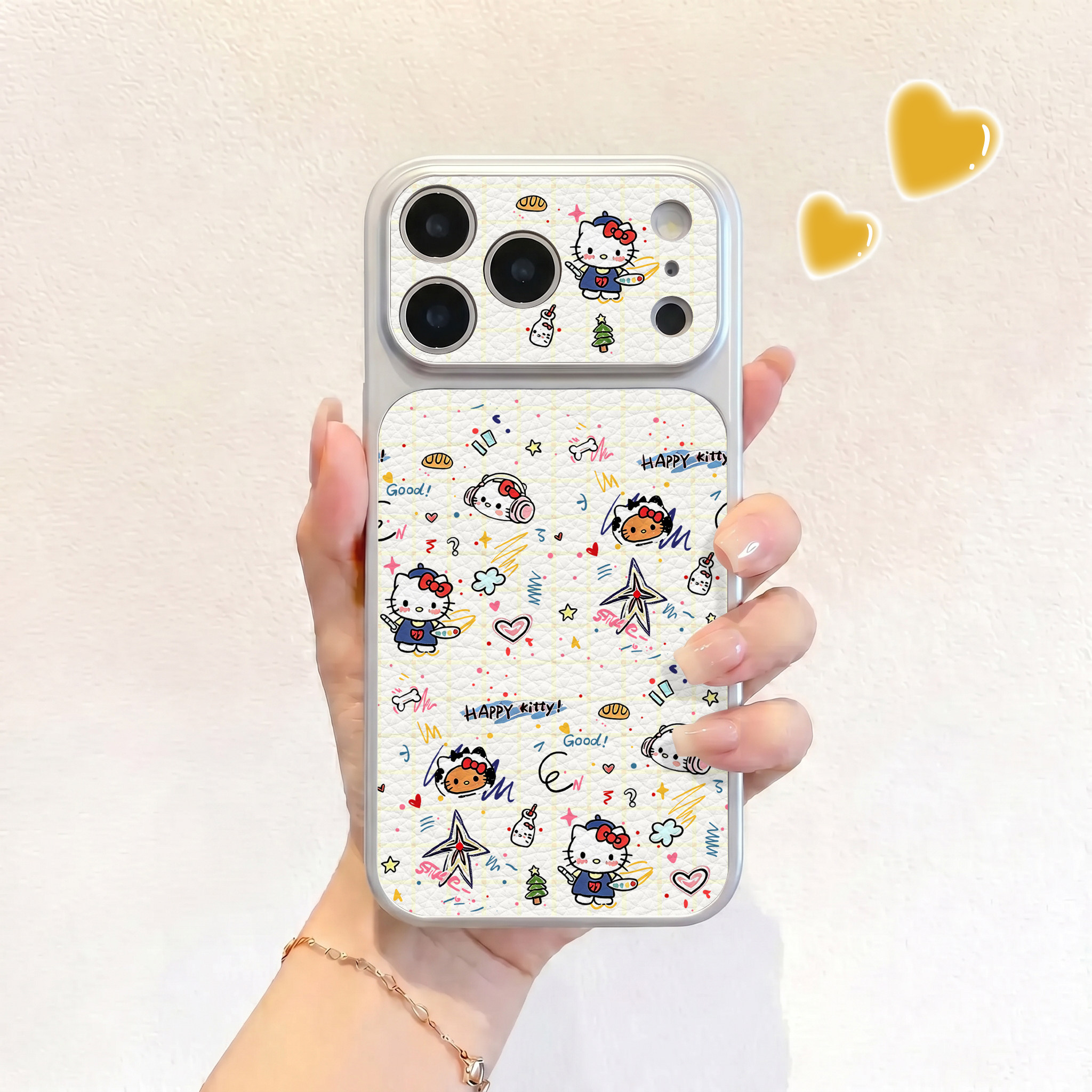 米色kt贴画适用iPhone17不会撞壳手机壳新款苹果17promax仿皮16pro皮纹壳17pro保护套ip16男女15卡通14可爱