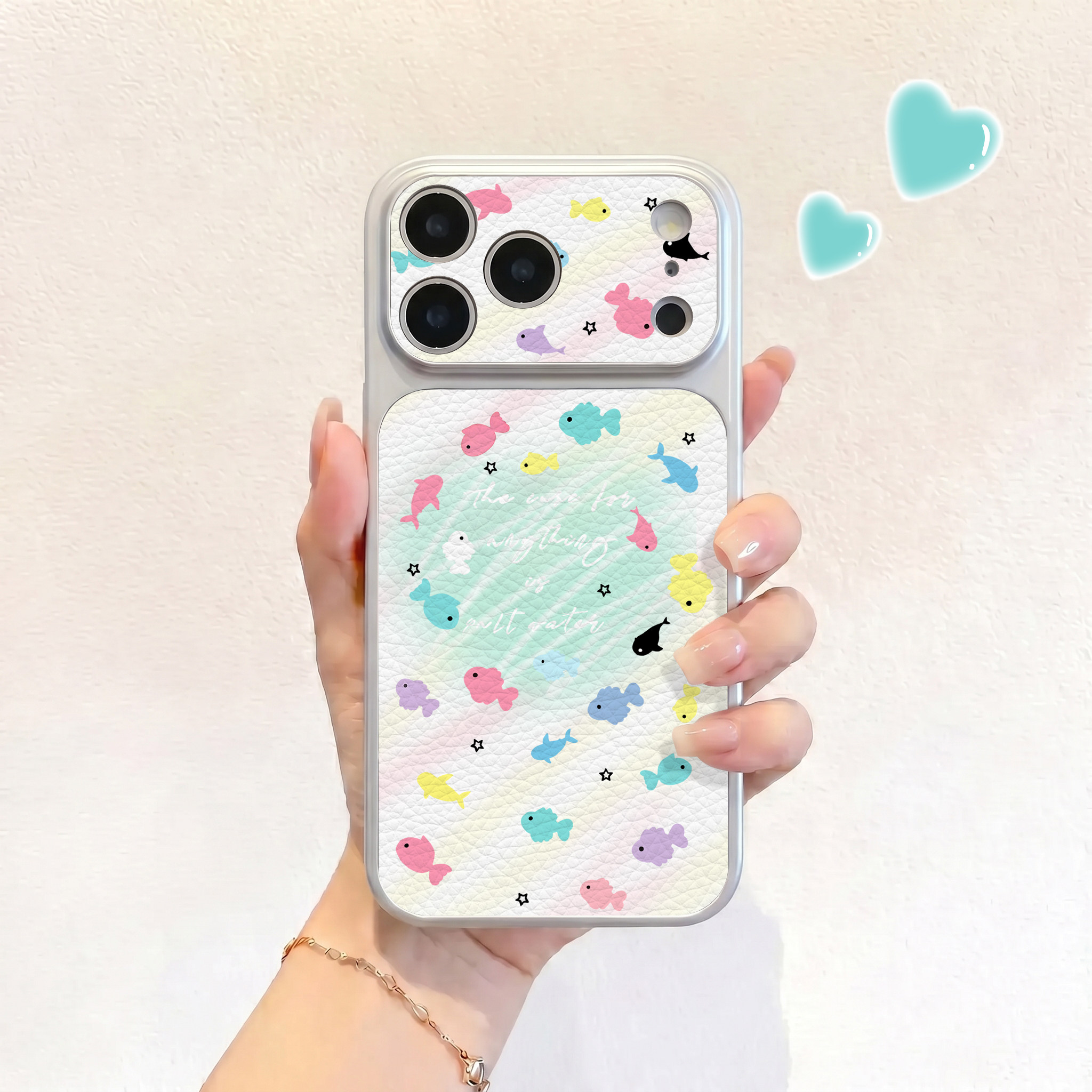 缤纷小彩鱼适用iPhone17不会撞壳手机壳新款苹果17promax仿皮16pro皮纹壳17pro保护套ip16男女15卡通14可爱