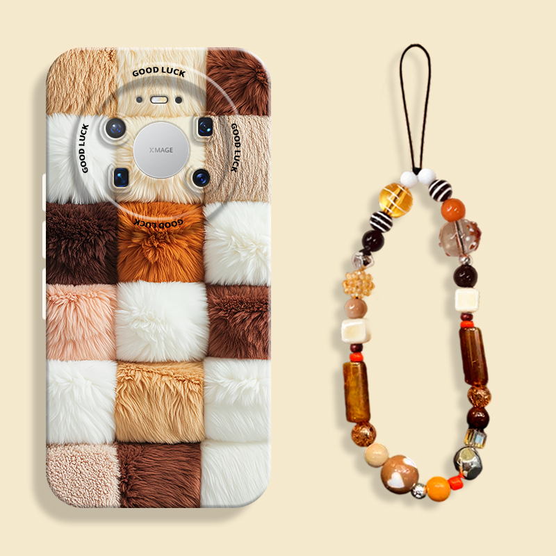 适用mate80毛绒方块拼接手机壳