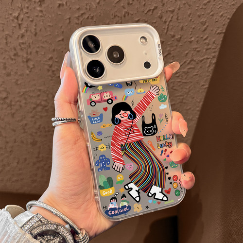 适用苹果17慵懒女孩彩银壳