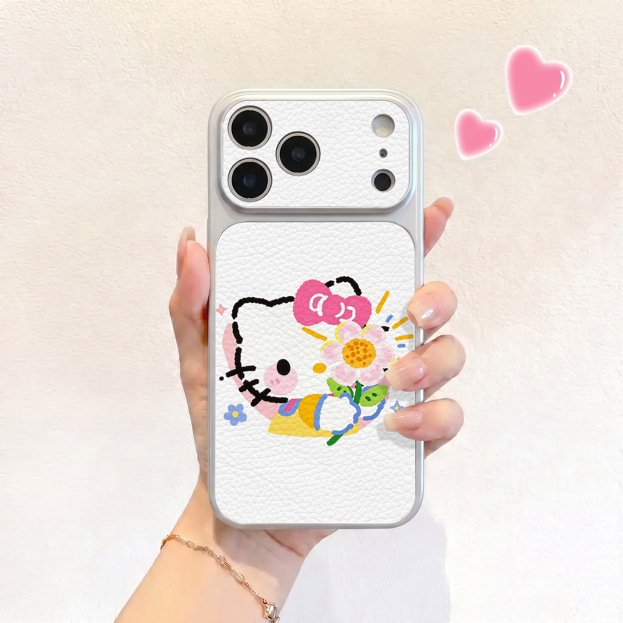 发光花kt适用iPhone17不会撞壳手机壳新款苹果17promax仿皮16pro皮纹壳17pro保护套ip16男女15卡通14可爱全包
