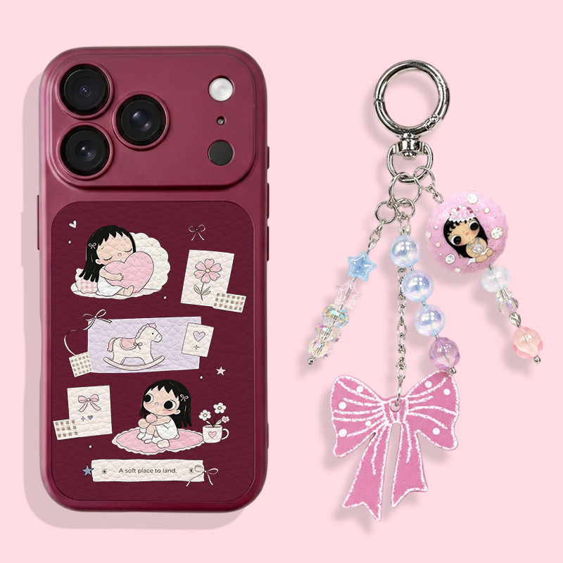粉嫩屋小玉适用iPhone18promax不会撞壳手机壳新款苹果18pro仿皮18皮纹壳17pro保护套ip17男女15卡通14可爱