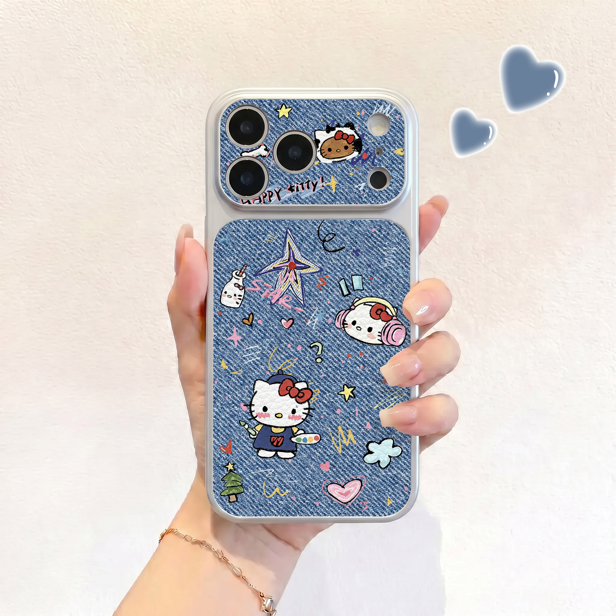 牛仔蓝kt贴画适用iPhone17不会撞壳手机壳新款苹果17promax仿皮16pro皮纹壳17pro保护套ip16男女15卡通14可爱