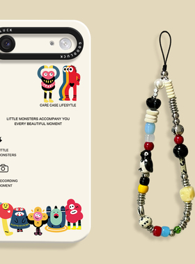 创意字母小怪兽合影适用苹果air手机壳iPhoneAIR液态air全包瞳眼硅胶壳air保护套ip带挂绳网红男女卡通