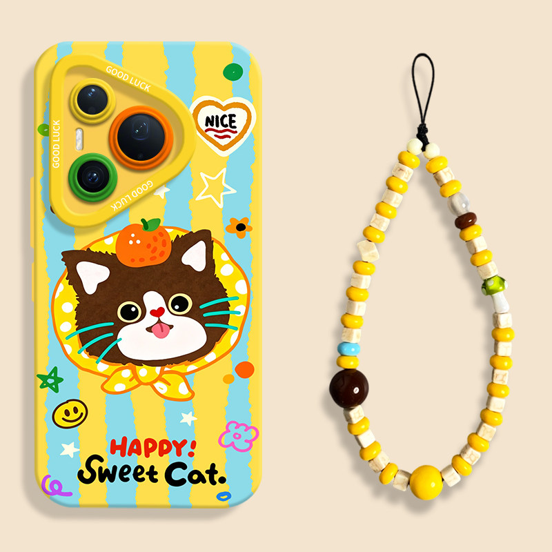 适用华为pura90条纹橘子猫手机壳