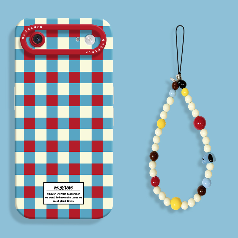 适用苹果air红蓝撞色格子手机壳