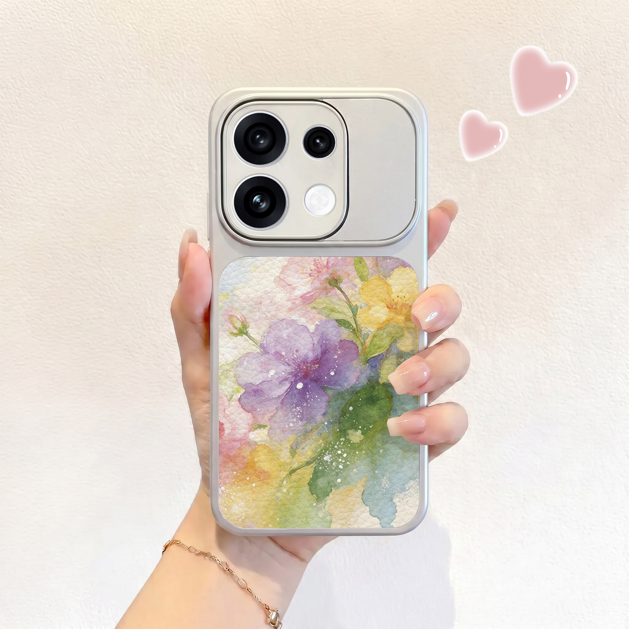 水彩晕染花适用opporeno16手机壳新款reno16pro皮纹壳reno15仿皮保护套OPPO男女14pro高级13卡通12可爱全包