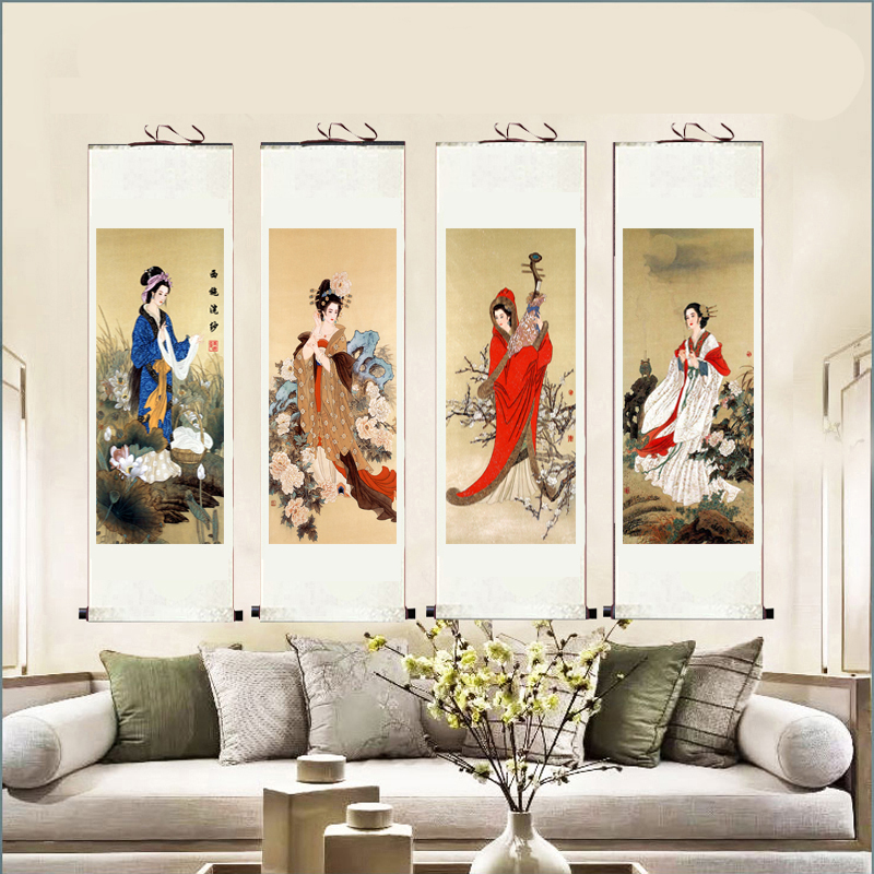 四大美女挂画国画古代仕女图西施昭君人物玄关办公装饰画沙发背景