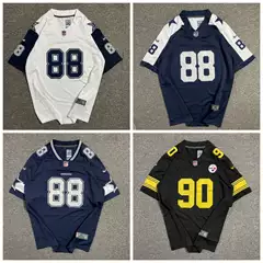 European and American Large Size Hiphop Jersey Hip-Hop Street Dance Embroidery Retro Street Football Uniform Oversize Skateboard T-Shirt