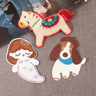 可爱动物刺绣布贴时尚 饰贴辅料diy手工小狗美人鱼贴 补丁贴衣服装