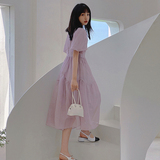 紫色泡泡袖绝美初恋连衣裙女夏2025年新款气质雪纺纱长裙仙女森系，女装连衣裙，象礼