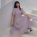 紫色泡泡袖绝美初恋连衣裙女夏2025年新款气质雪纺纱长裙仙女森系，女装连衣裙，象礼