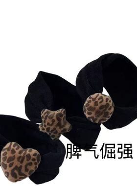 复古豹纹爱心毛线发圈中长发适用