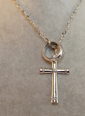 韩国时尚风十字架指环镀金毛衣链