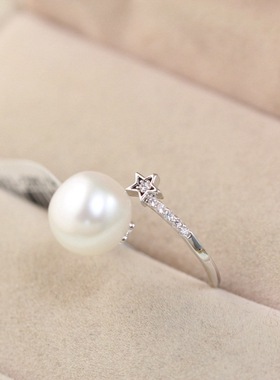 克莱玛饰品时尚珍珠五角星开口戒指韩版潮人淑女百搭指环