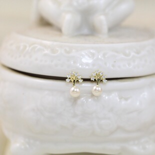 饰品古丽.古丽纯银耳钉满钻珍珠圣诞树镶钻纯银耳钉