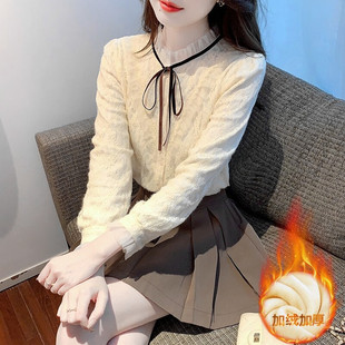 蕾丝衬衫打底衫女士早秋冬季2026新款内搭上衣长袖衬衣法式短款春