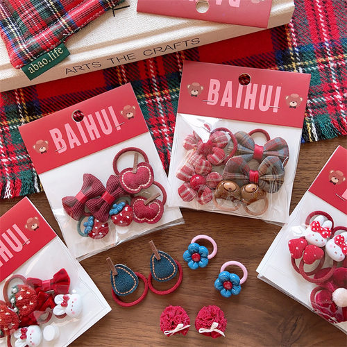 新年红女童毛绒蝴蝶结发圈