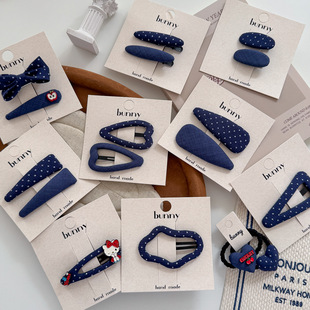 秋冬复古藏蓝色波点几何发夹时尚 简约少女蝴蝶结后脑勺爱心发饰品