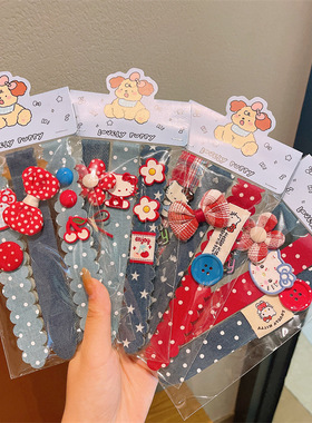 新款韩系儿童秋冬长款魔术贴女童卡通碎发整理发饰红蓝色系刘海贴