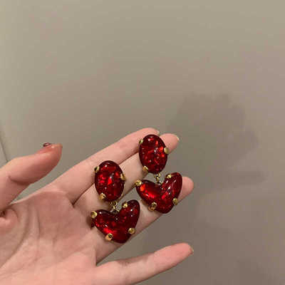 圆脸耳钉红色小众设计感港风