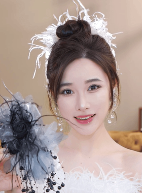 玫瑰花羽毛鲨鱼夹发夹头饰女