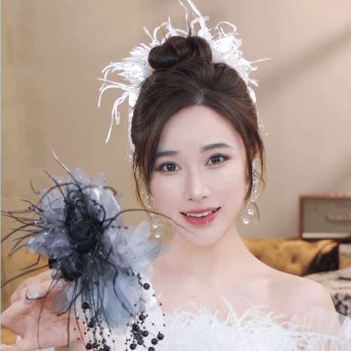 玫瑰花羽毛鲨鱼夹发夹头饰女