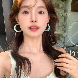 夏日氛围感风限定薄荷绿金属圆环耳环氛围感时尚耳扣个性夸张耳饰