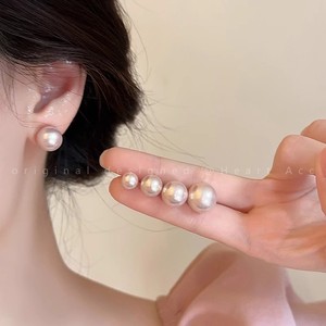 粉色珍珠耳钉正圆施家高级感s925银耳环轻奢小众设计感百搭耳饰女