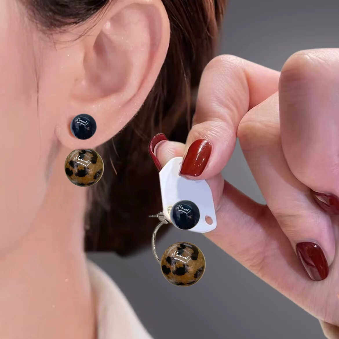 豹纹复古一款两戴珠珠银针耳钉女小众设计感前后戴气质耳环耳饰,饰品/流行首饰/时尚饰品新,耳钉,淘宝优惠券,粉丝福利购,淘宝优惠卷