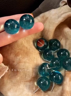 2025新款爆款蓝色玻璃球耳钉女小众设计感轻奢耳环时尚气质耳饰