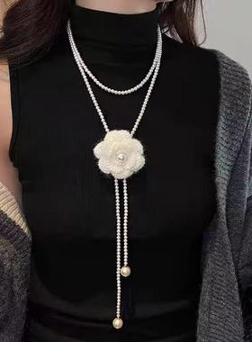 山茶花多戴珍珠项链女