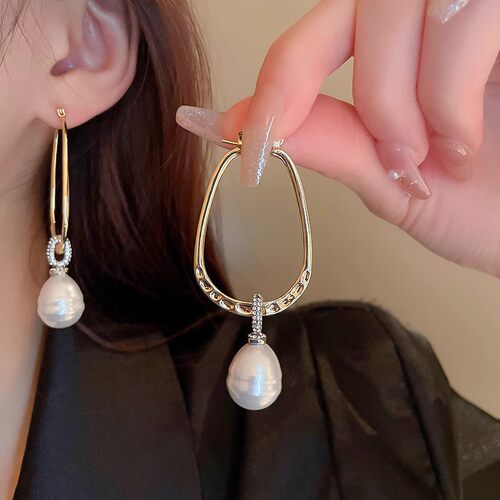 欧美法式珍珠吊坠金属耳环