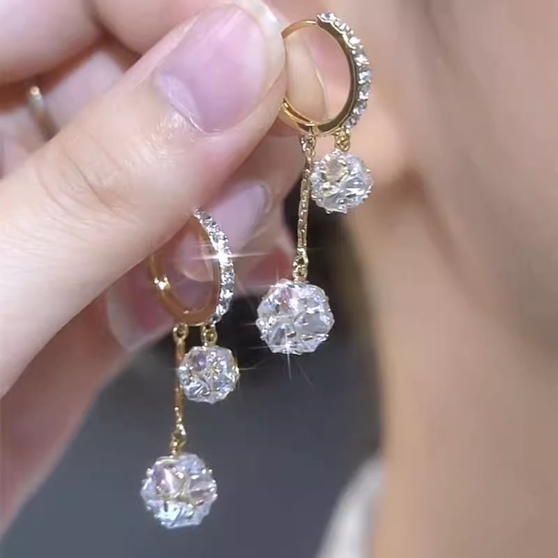 轻奢高级感锆石球球流苏耳环女小众气质精致百搭满钻耳扣时尚耳饰,饰品/流行首饰/时尚饰品新,耳环,淘宝优惠券,粉丝福利购,淘宝优惠卷