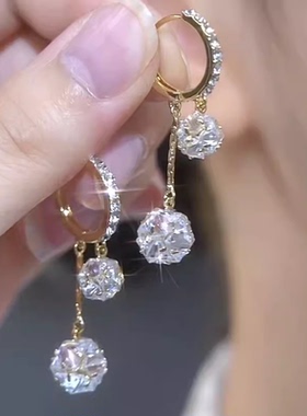 轻奢高级感锆石球球流苏耳环甜美