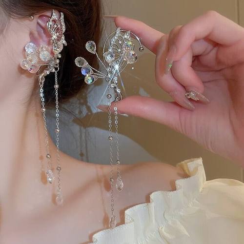 超仙水晶流苏耳挂女无耳洞高级感