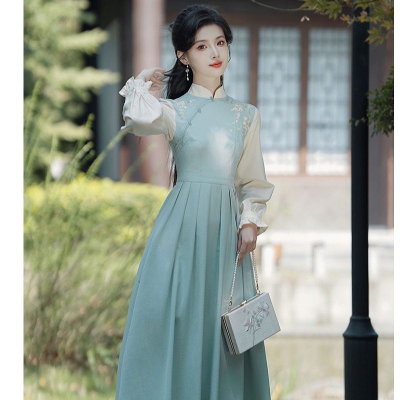 民国风大小姐洋装少女文艺复古盘扣改良春秋连衣裙古董裙女装汉服