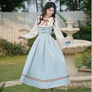 早春2026新款女装长袖连衣裙宫廷风复古文艺公主裙蝴蝶结假两件