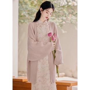 针织衫外套两件套汉元素新中式配旗袍开衫温柔民国风女装连衣裙