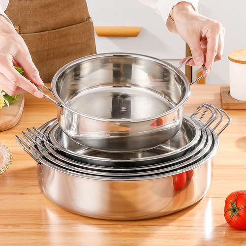 蒸糕盘带耳蒸盘不锈钢圆盘深盘加深圆形304容器模具蒸鸡蛋糕盘子