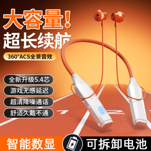 【可换电池】超长续航蓝牙耳机无线挂脖式运动插卡入耳橙白高颜值