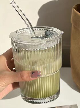 新款竹节咖啡玻璃杯带吸管杯子高颜值开业赠品礼品广告杯定制logo