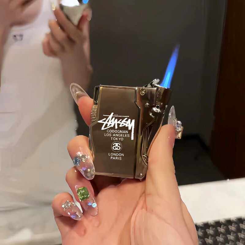 欧美潮牌斯图西打火机STUSSY机械高档金属质感防风直冲蓝焰可充气
