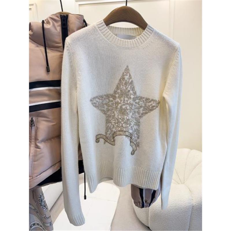 本期TOP.1推荐！2025新款欧货高端小香风金色五角星羊绒套头毛衣