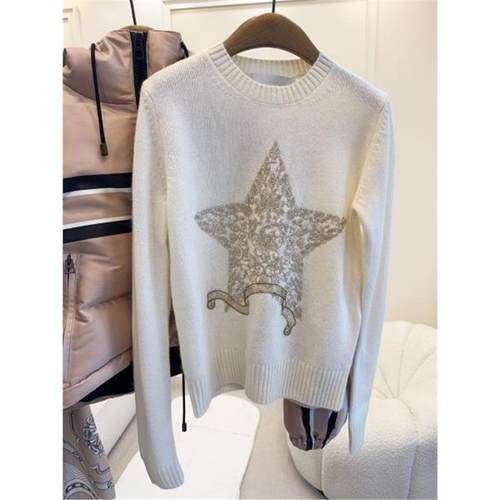 本期TOP.1推荐！2025新款欧货高端小香风金色五角星羊绒套头毛衣
