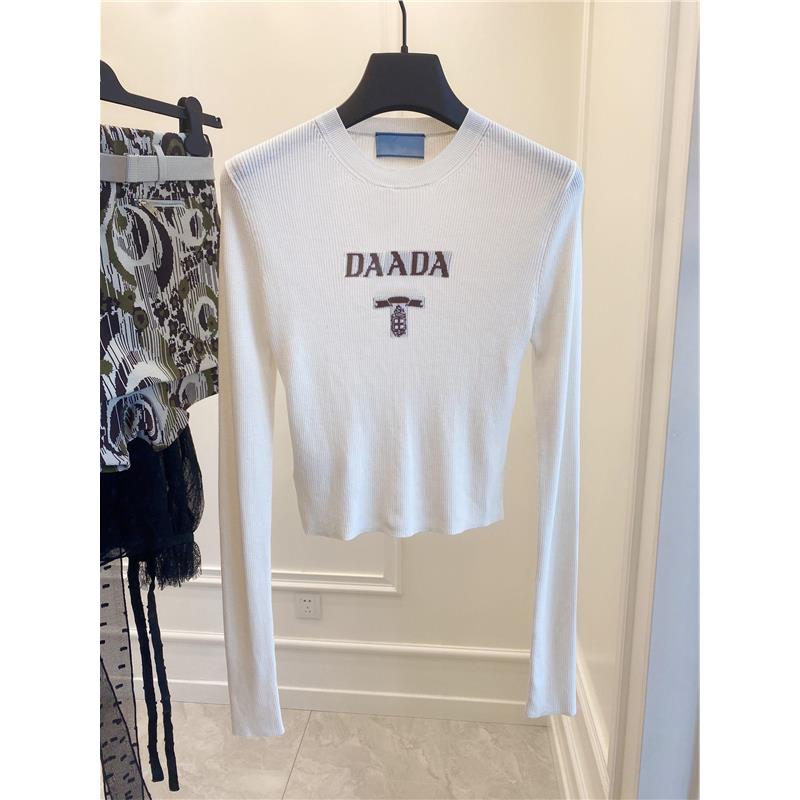 本期TOP.1推荐！高端欧货辣妹修身字母提花长袖短款羊毛毛衣女