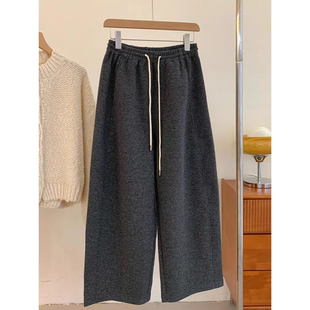 女简约休闲百搭羊毛阔腿裤 深灰色毛呢裤 秋冬BI入 CHAO级推荐