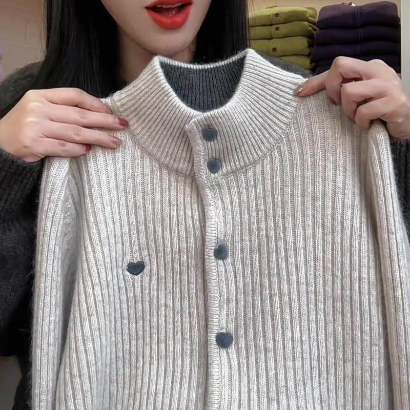 超好看米色设计感毛衣女2025年冬季新款显白休闲百搭高领长袖开衫,女装/女士精品,羊绒衫,淘宝优惠券,粉丝福利购,淘宝优惠卷