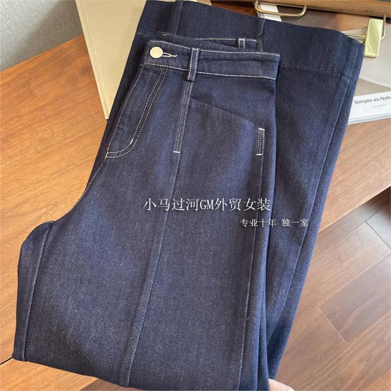 王炸了！！一眼高级，2025秋冬复古高腰明线中缝抓绒阔腿牛仔裤女